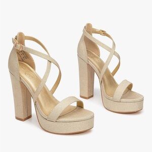 Elegant Gold Chunky Strappy Heels